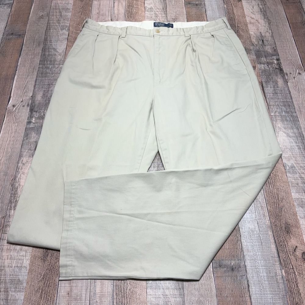 Polo Ralph Lauren Andrew Pant Men 42x32 Khaki Double Pleat Chino Vintage Cotton